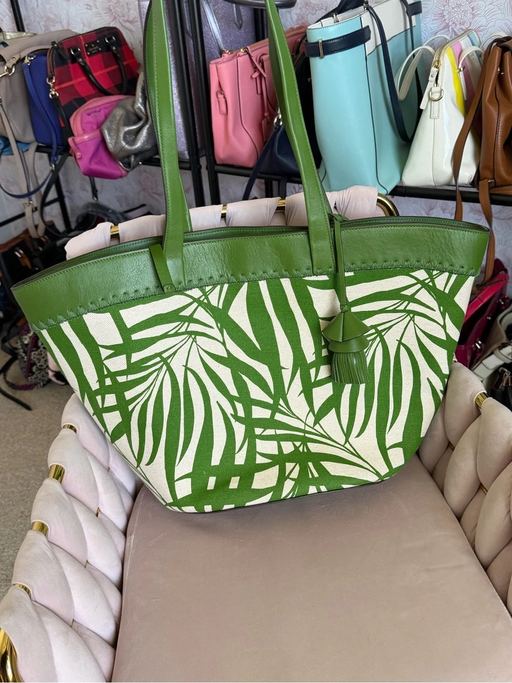 kate spade ♠️ The Pier Palm Fronds Canvas Large Tote 🌴